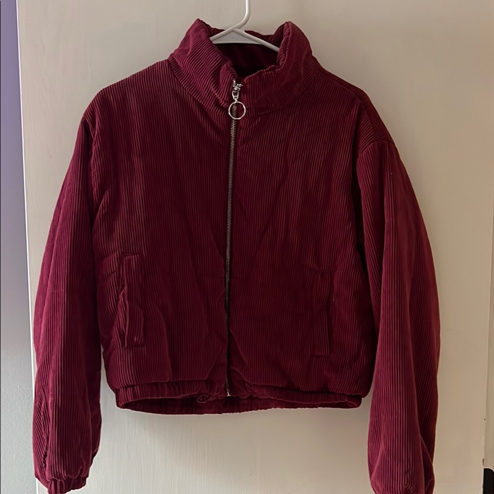 Love Tree Red Corduroy Bomber Jacket